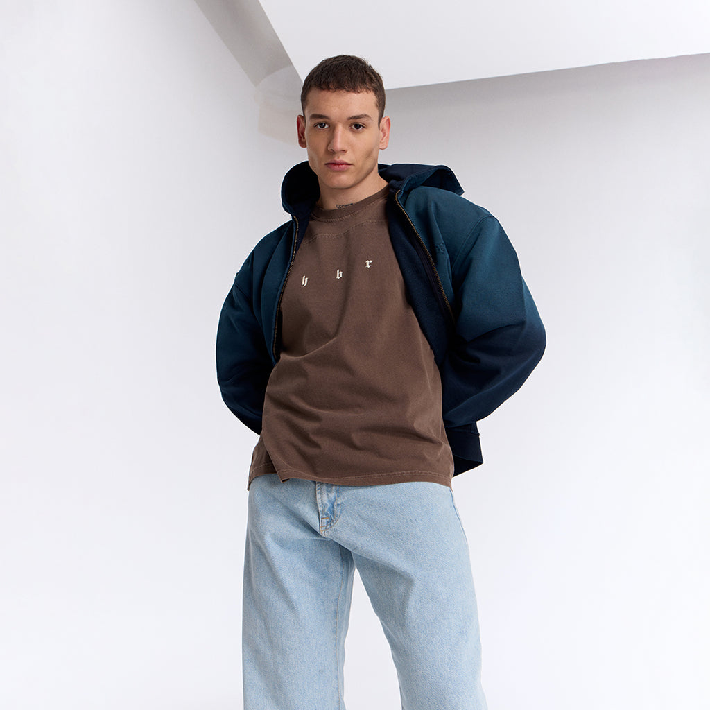 Sun Fade Lacivert Kapüşonlu Fermuarlı Boxy Fit Sweatshirt