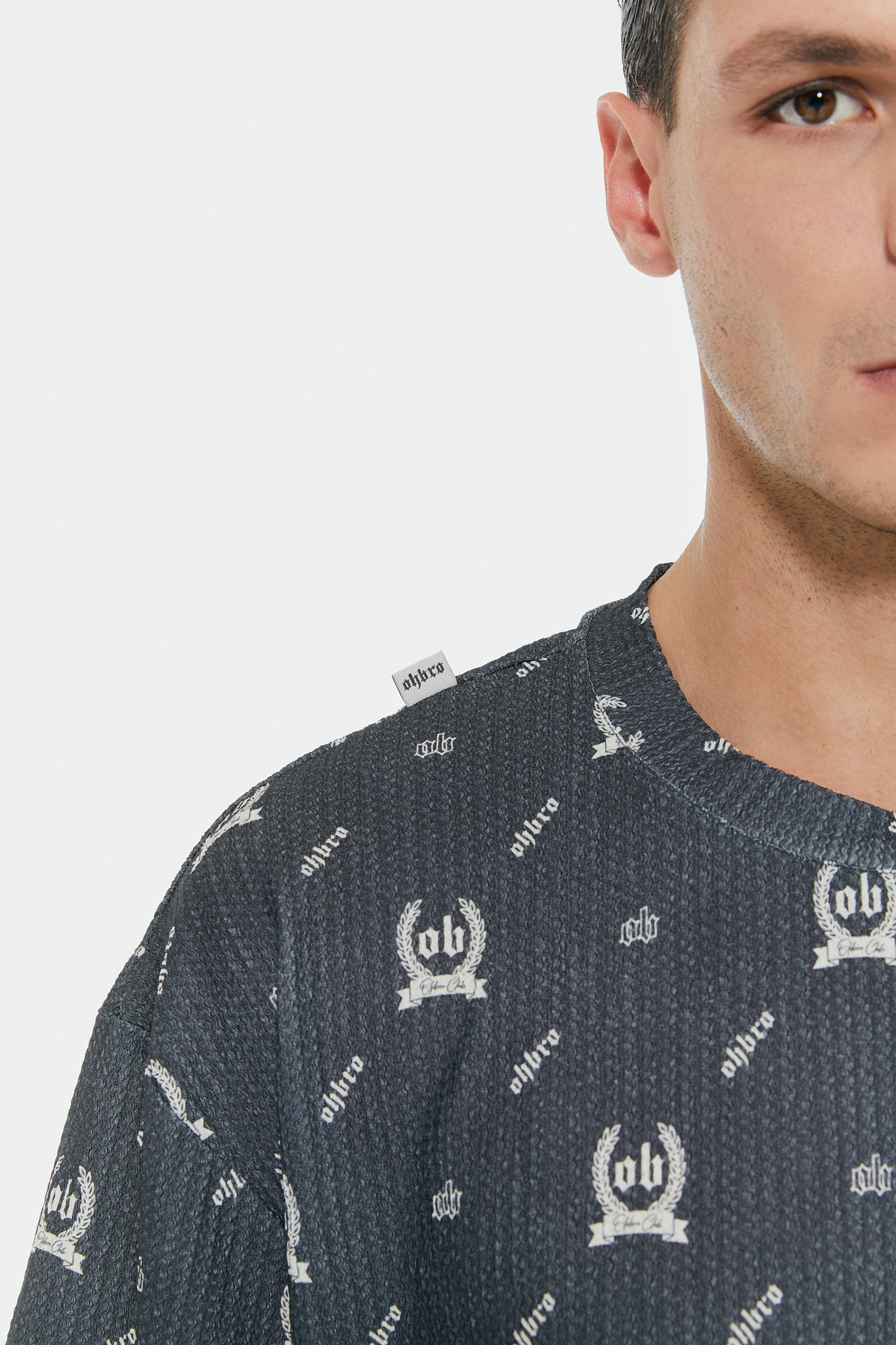 Monogram Desenli Antrasit Oversize Tişört