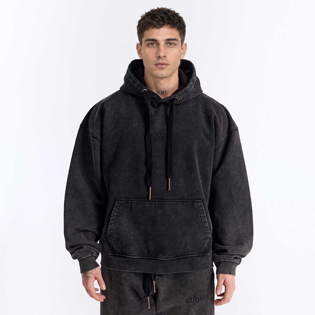 Siyah Yıkamalı Kapüşonlu Oversize Sweatshirt