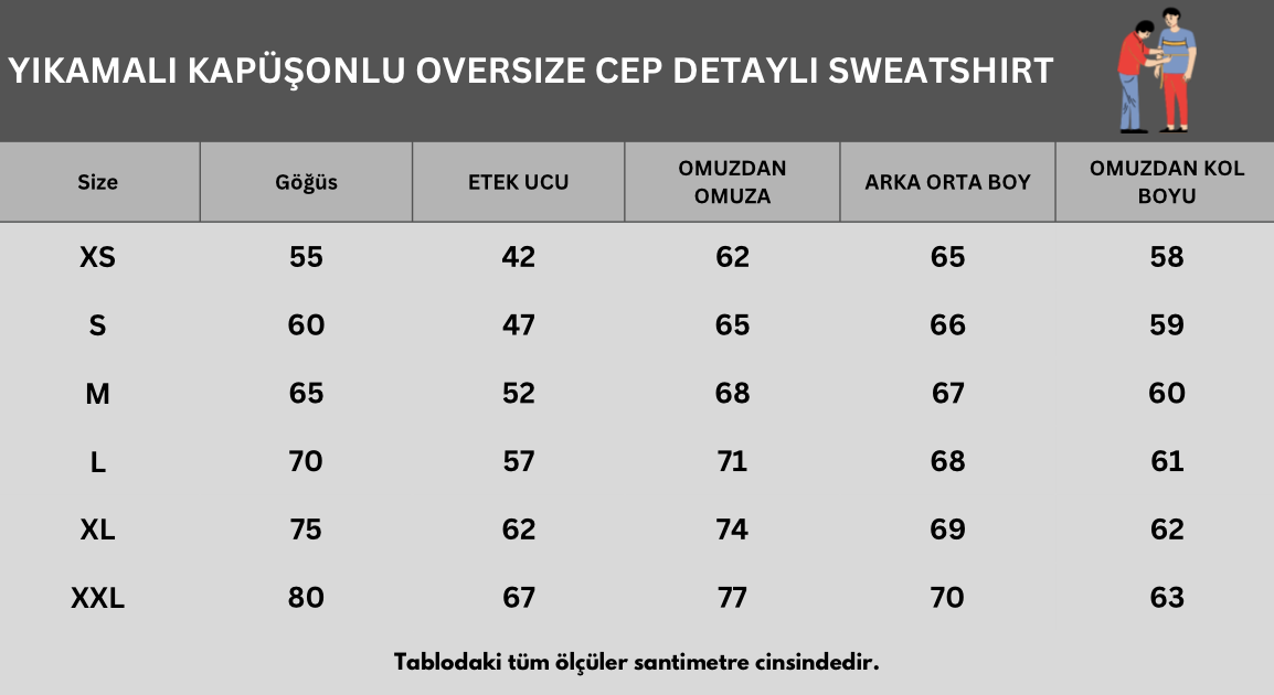 Gri Yıkamalı Kapüşonlu Oversize Cep Detaylı Sweatshirt