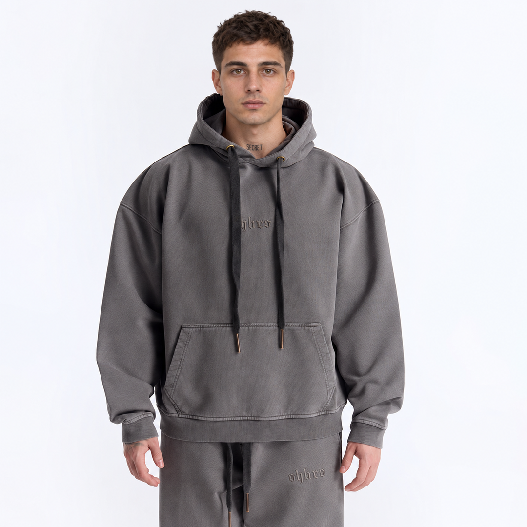Gri Yıkamalı Kapüşonlu Oversize Sweatshirt