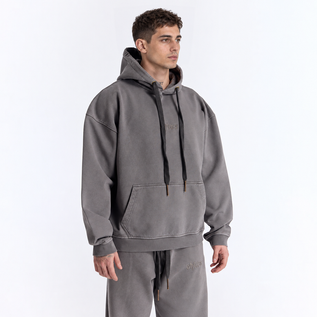 Gri Yıkamalı Kapüşonlu Oversize Sweatshirt