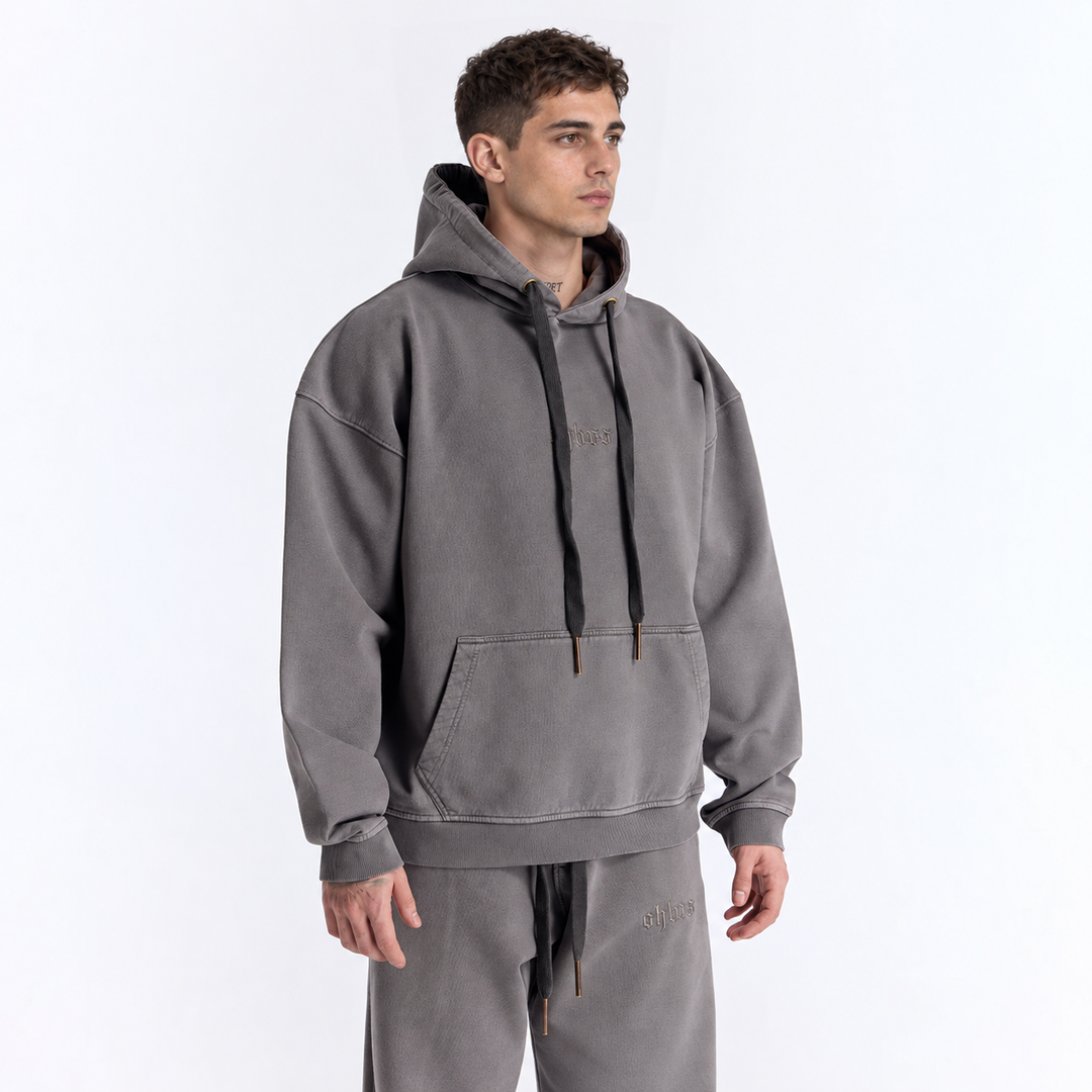 Gri Yıkamalı Kapüşonlu Oversize Sweatshirt