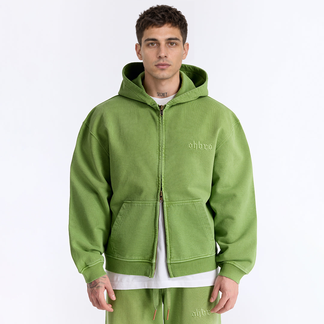 Sun Fade Yeşil Kapüşonlu Fermuarlı Boxy Fit Sweatshirt