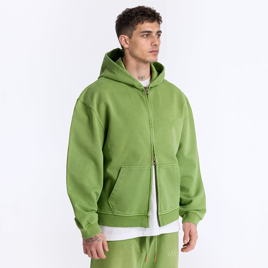 Sun Fade Yeşil Kapüşonlu Fermuarlı Boxy Fit Sweatshirt