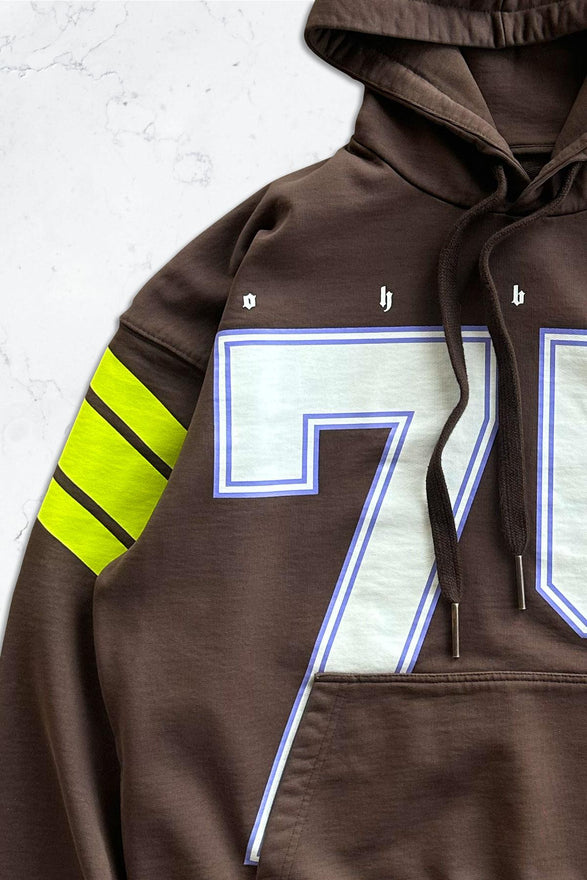 Kahverengi 75 Baskılı Kapüşonlu Oversize Sweatshirt