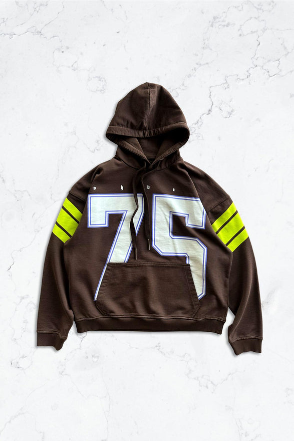 Kahverengi 75 Baskılı Kapüşonlu Oversize Sweatshirt