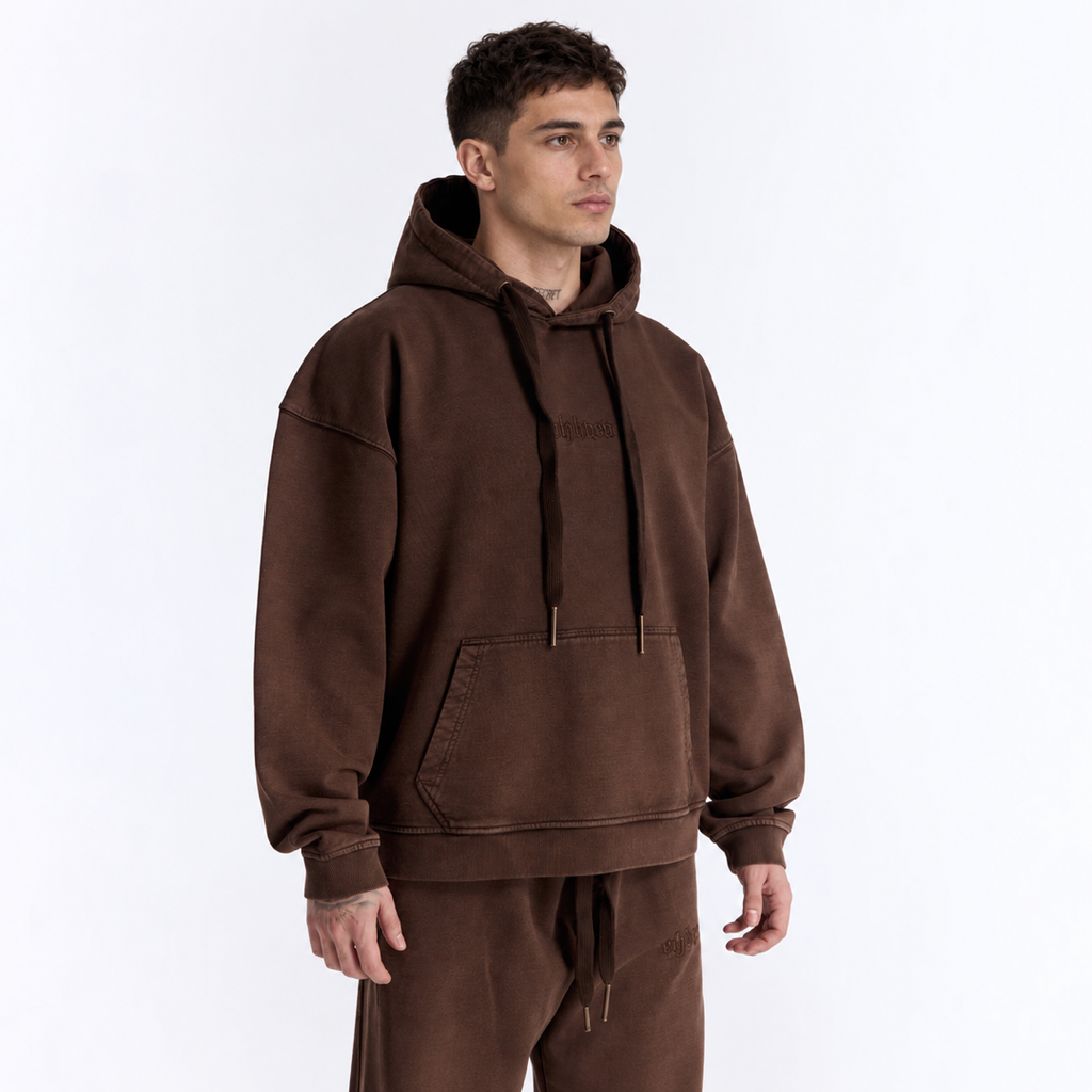 Kahverengi Yıkamalı Kapüşonlu Oversize Sweatshirt