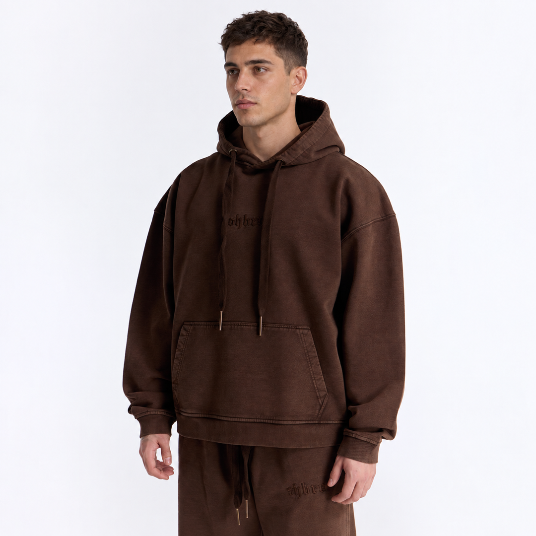 Kahverengi Yıkamalı Kapüşonlu Oversize Sweatshirt