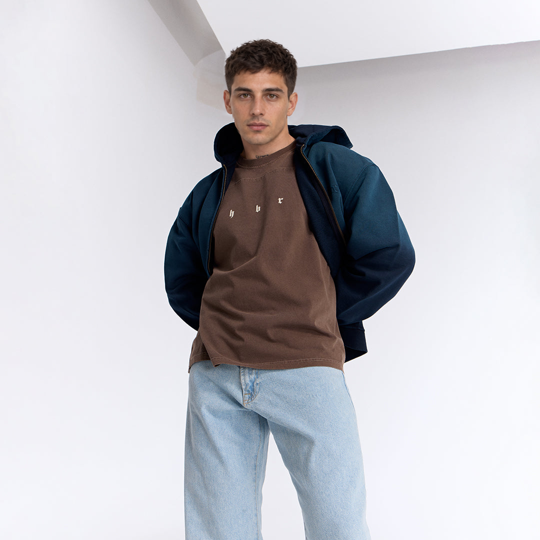 Sun Fade Lacivert Kapüşonlu Fermuarlı Boxy Fit Sweatshirt