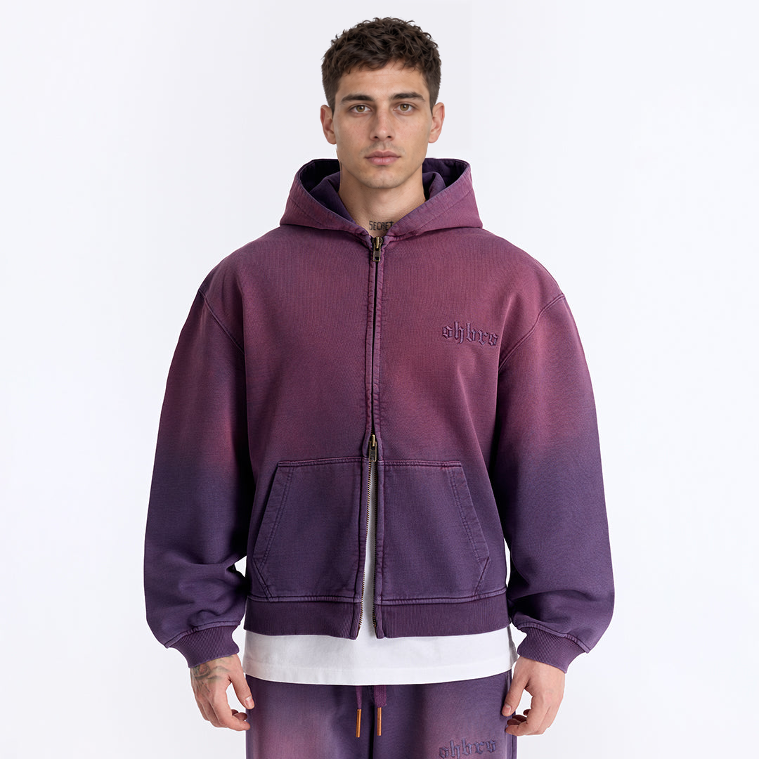 Sun Fade Mor Kapüşonlu Fermuarlı Boxy Fit Sweatshirt