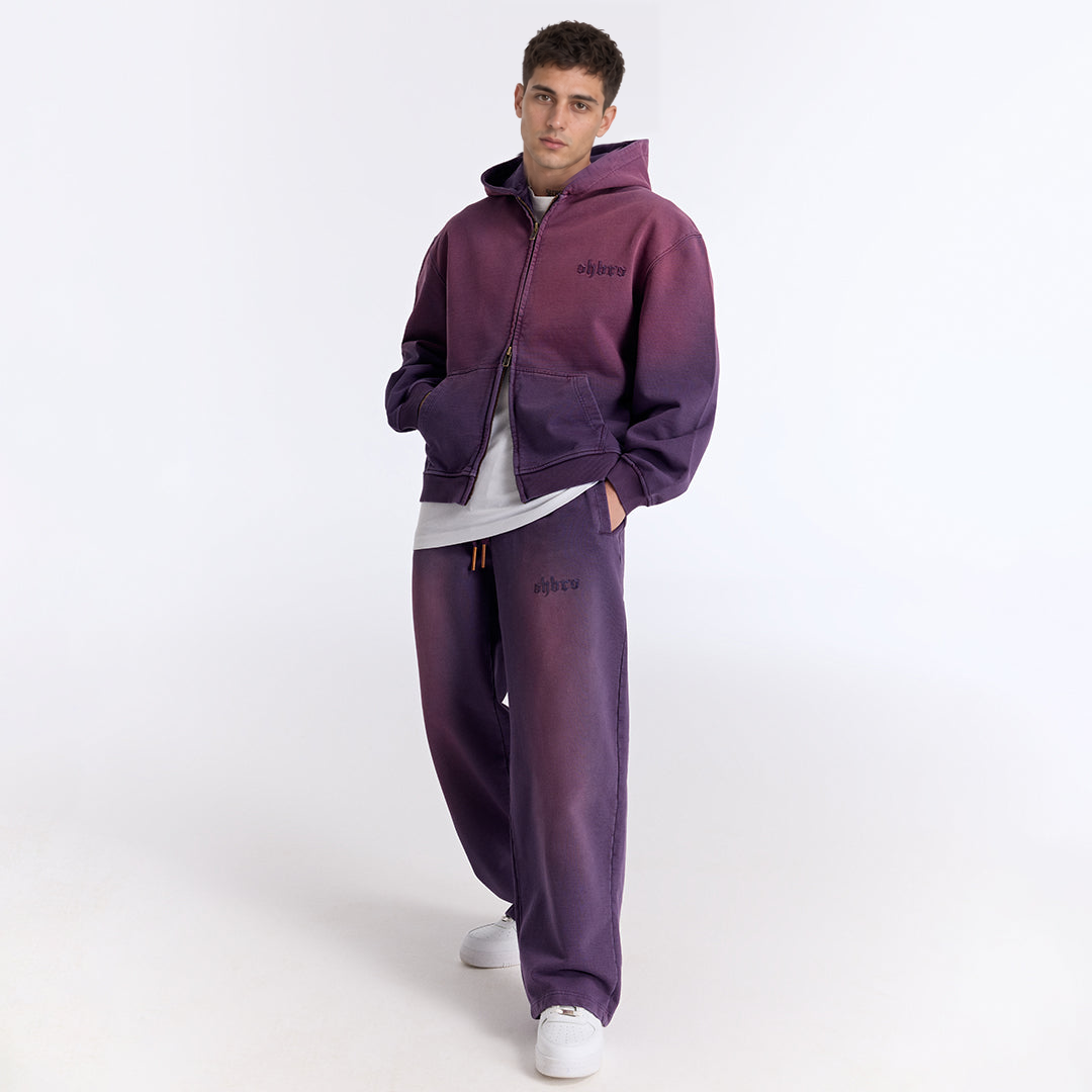 Sun Fade Mor Kapüşonlu Fermuarlı Boxy Fit Sweatshirt