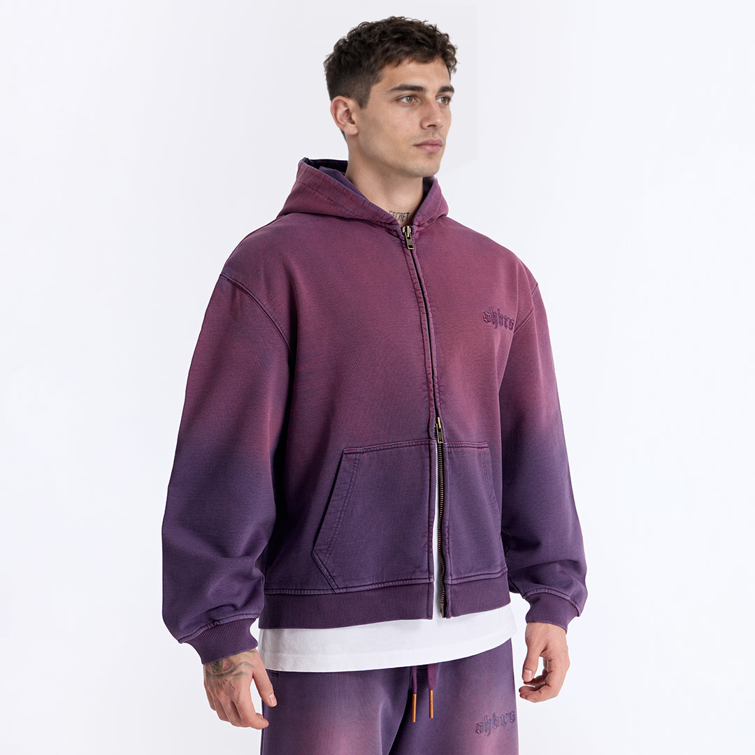 Sun Fade Mor Kapüşonlu Fermuarlı Boxy Fit Sweatshirt