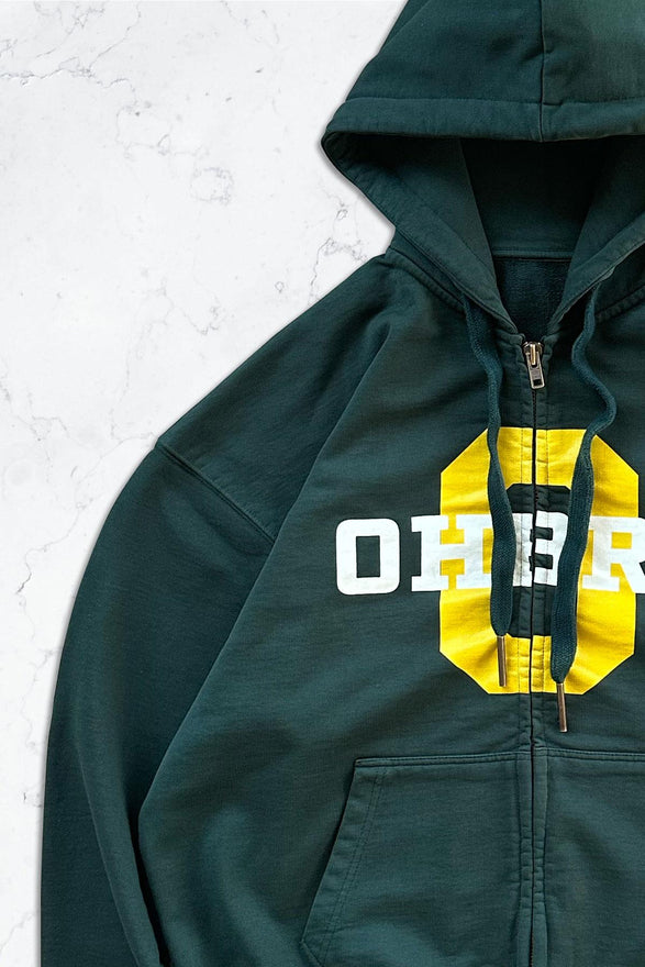 Yeşil Kolej Baskılı Kapüşonlu Fermuarlı Oversize Sweatshirt