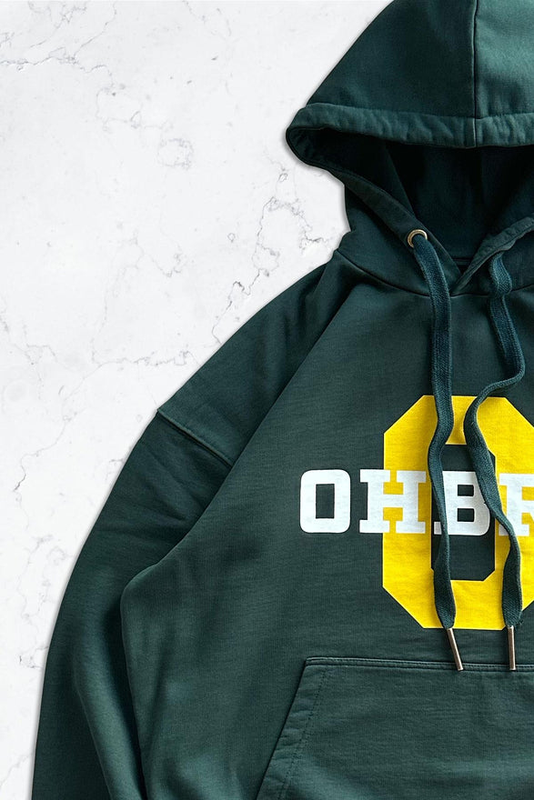 Yeşil Kolej Baskılı Kapüşonlu Oversize Sweatshirt