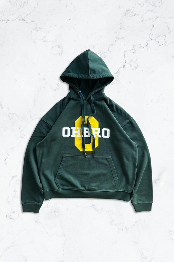 Yeşil Kolej Baskılı Kapüşonlu Oversize Sweatshirt